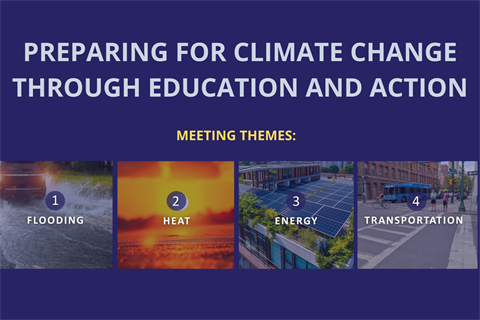 climate-education-event-image white text on a blue background that says "preparing for climate change through education and action"