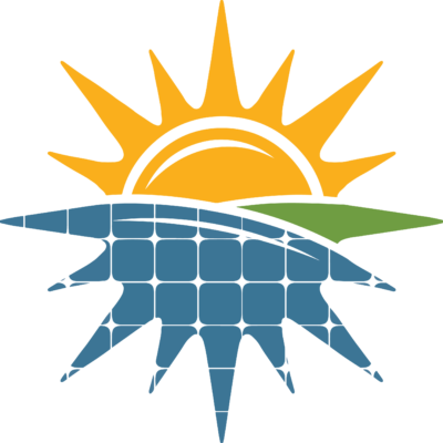 a sun rising over solar panels